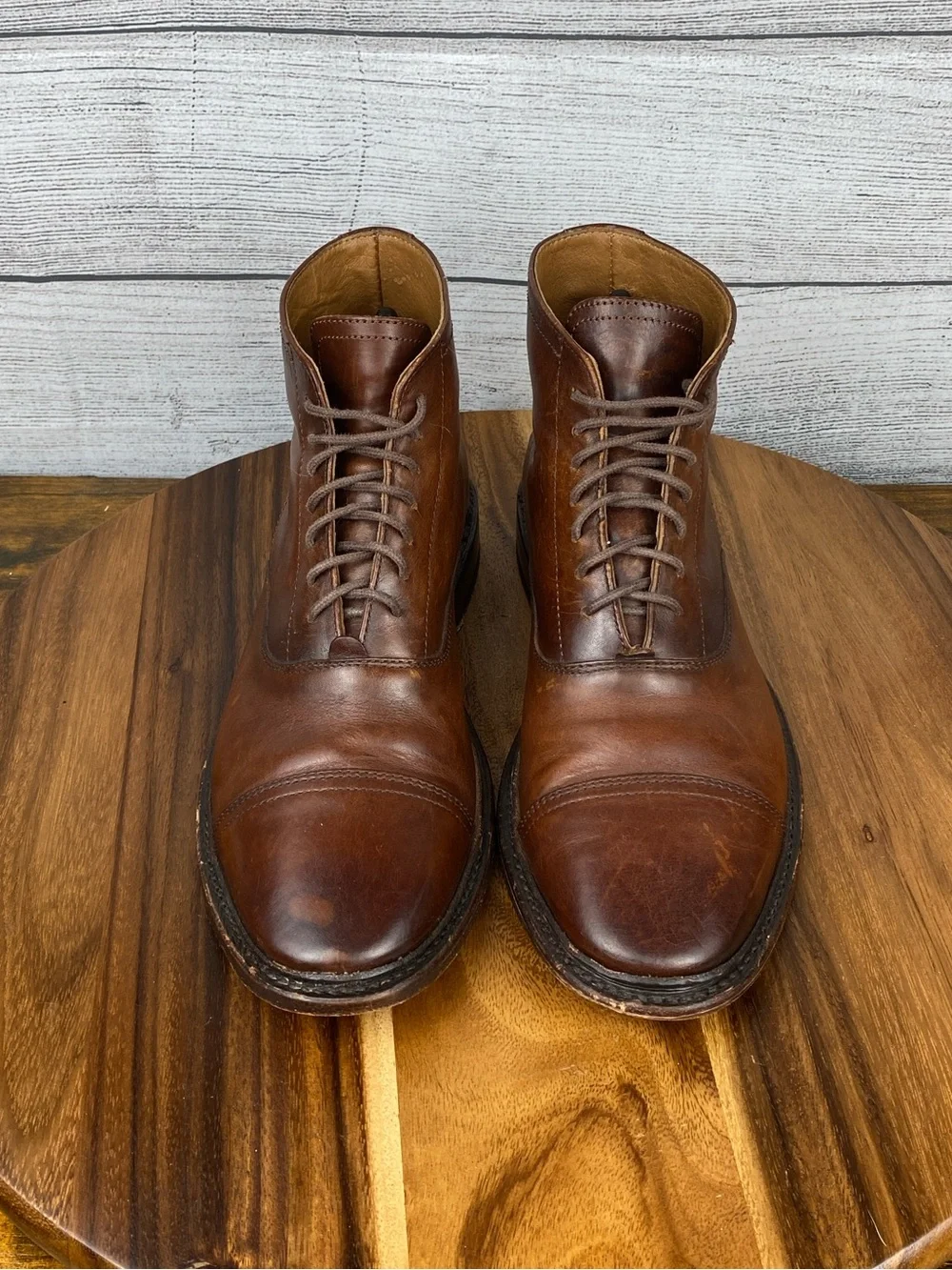 FRYE Paul Cap Toe Lace Up Cognac Brown Leather Boot Men’s Shoe Size 7 D